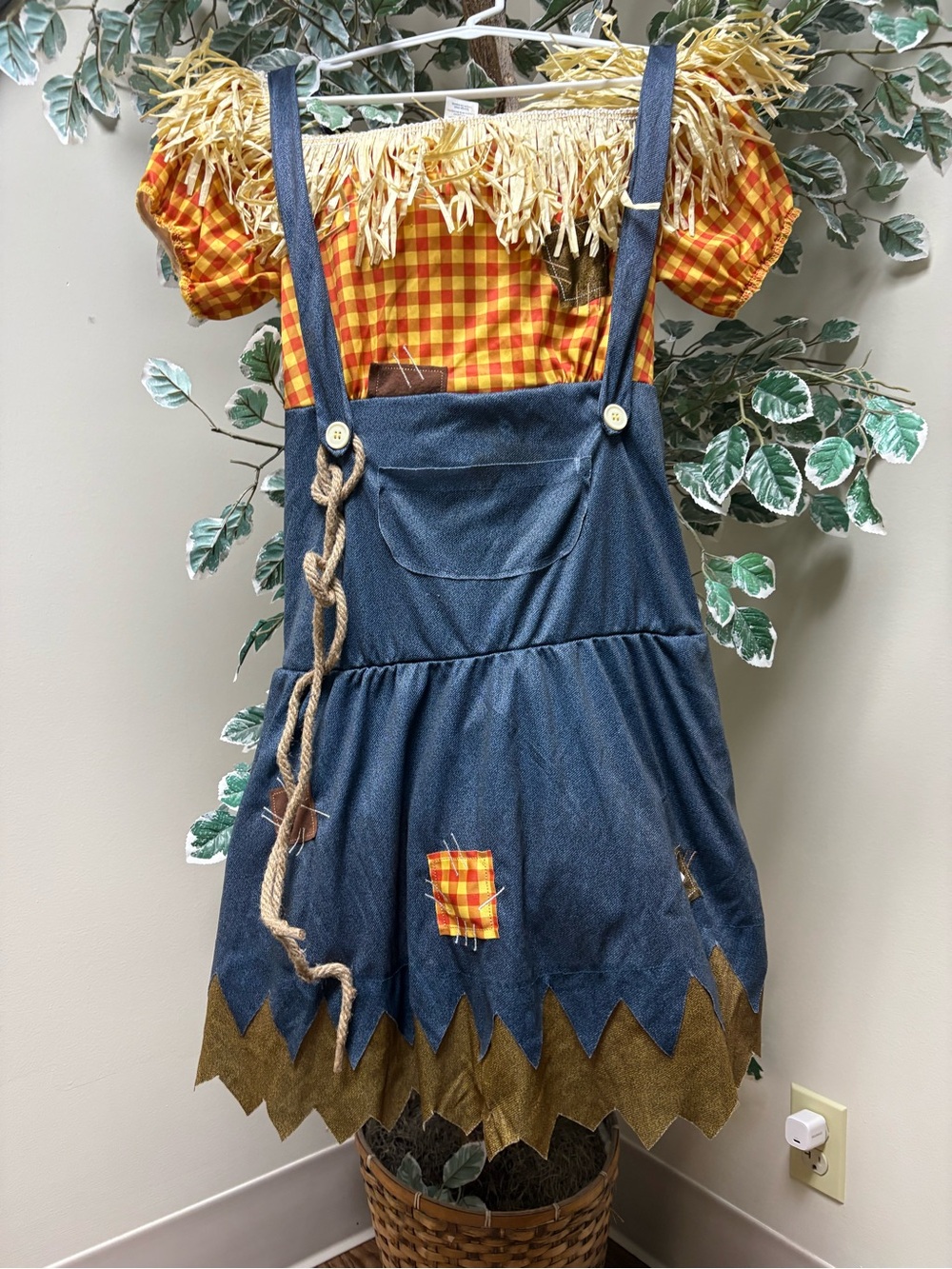 Women’s Yellow Plaid and Blue Scarecrow Dress Costume by
